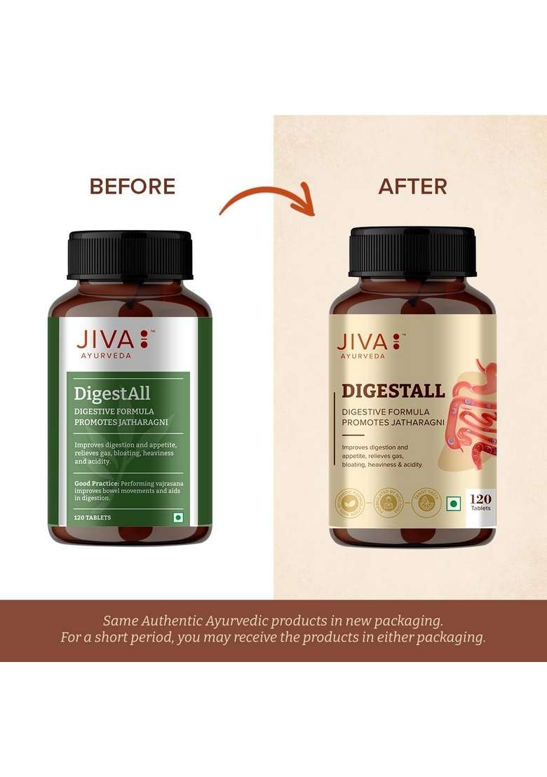Jiva Digestall Tablet 500Mg 360 | Goodness Of Anardana, Maricha, Elaichi, Dhania Helpful In Indigestion, Bloating & Acidity - 120 (Pack 3) - Indya