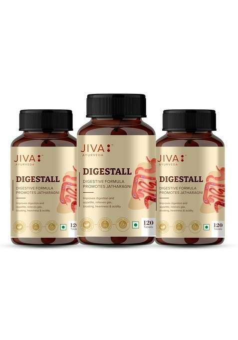 Jiva Digestall Tablet 500Mg 360 | Goodness Of Anardana, Maricha, Elaichi, Dhania Helpful In Indigestion, Bloating & Acidity - 120 (Pack 3)