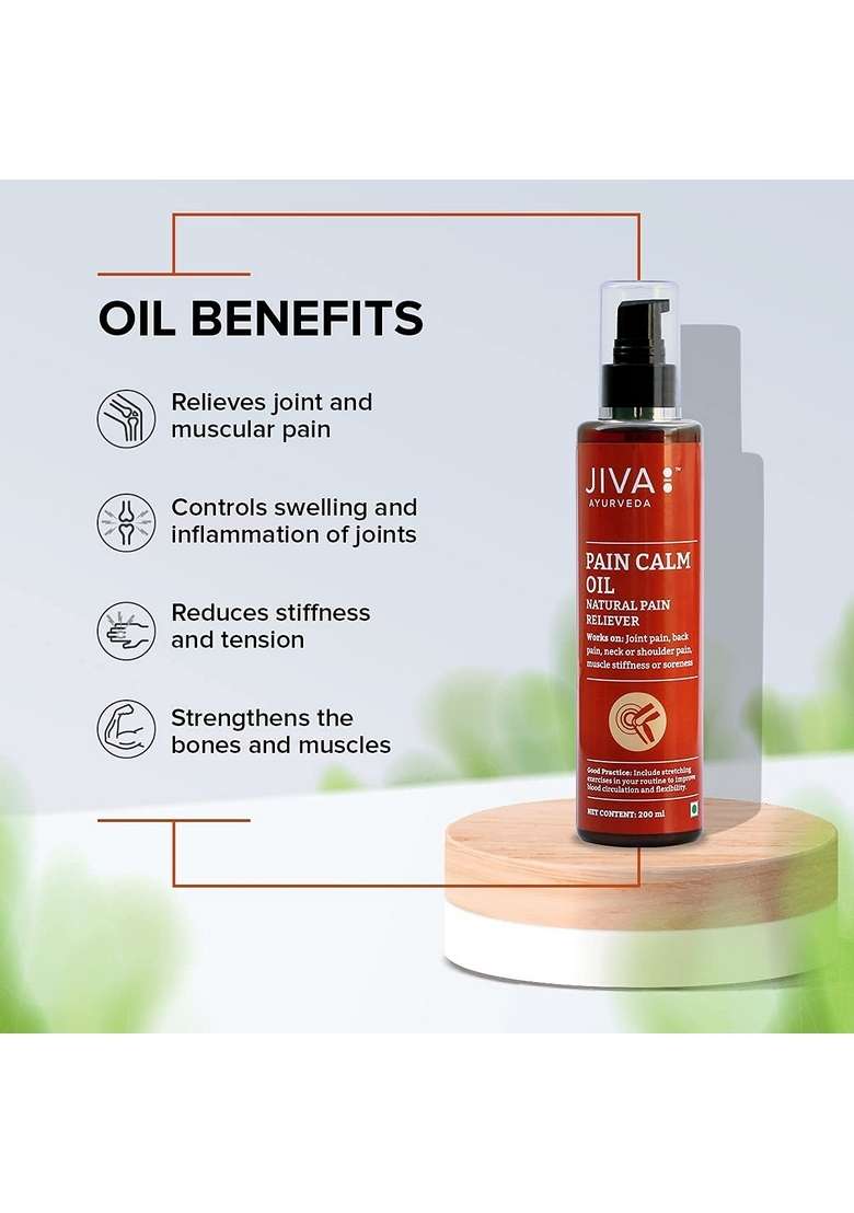 Jiva Pain Calm Oil 200Ml For Adults | Relives Knee, Legs, Shoulder, Muscle & Joint Controls Swelling And Inflammation 100% Ayurvedic Pack Of 1 - Indya