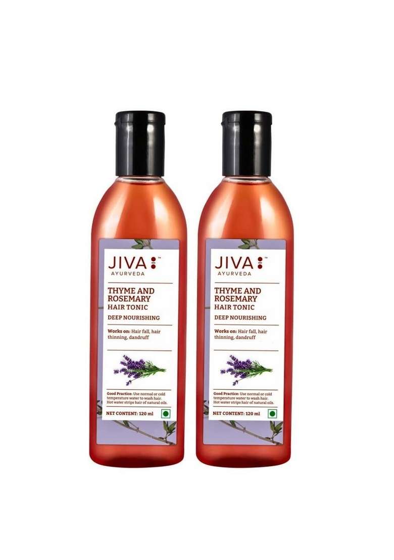 Jiva Thyme & Rosemary Tonic 120Ml | 100% Pure Natural Nourishes Hair Follicles Prevents Hairfall, Dandruff And Premature Greying Baldness Relieves Vata Pitta-Dominated Issues (Pack Of 2) - Indya
