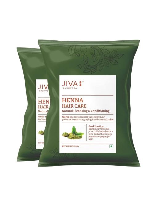 Jiva Henna Hair Care Powder 200 Gm - Pack Of 2 (400Gm) | 100% Pure & Natural Cleans Nourishes Roots And Provides Color Shine Helps With Dandruff, Itchy Scalp, Frizzy