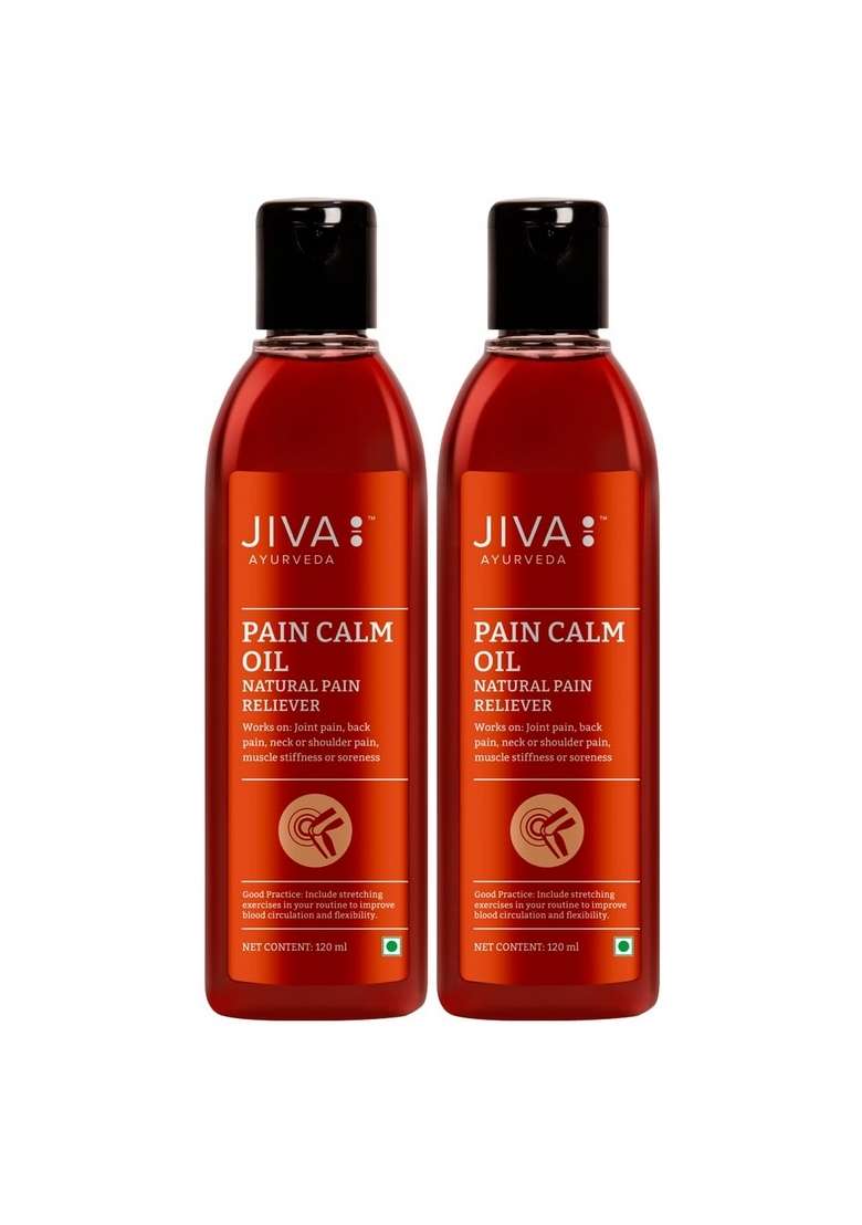 Jiva Pain Calm Oil 120Ml (Pack Of 2) Blend 5 Ayurvedic Oils, Quick Absorption, 100% Natural, Relief For Joint, Back, Knee, Shoulder And Muscular - Indya