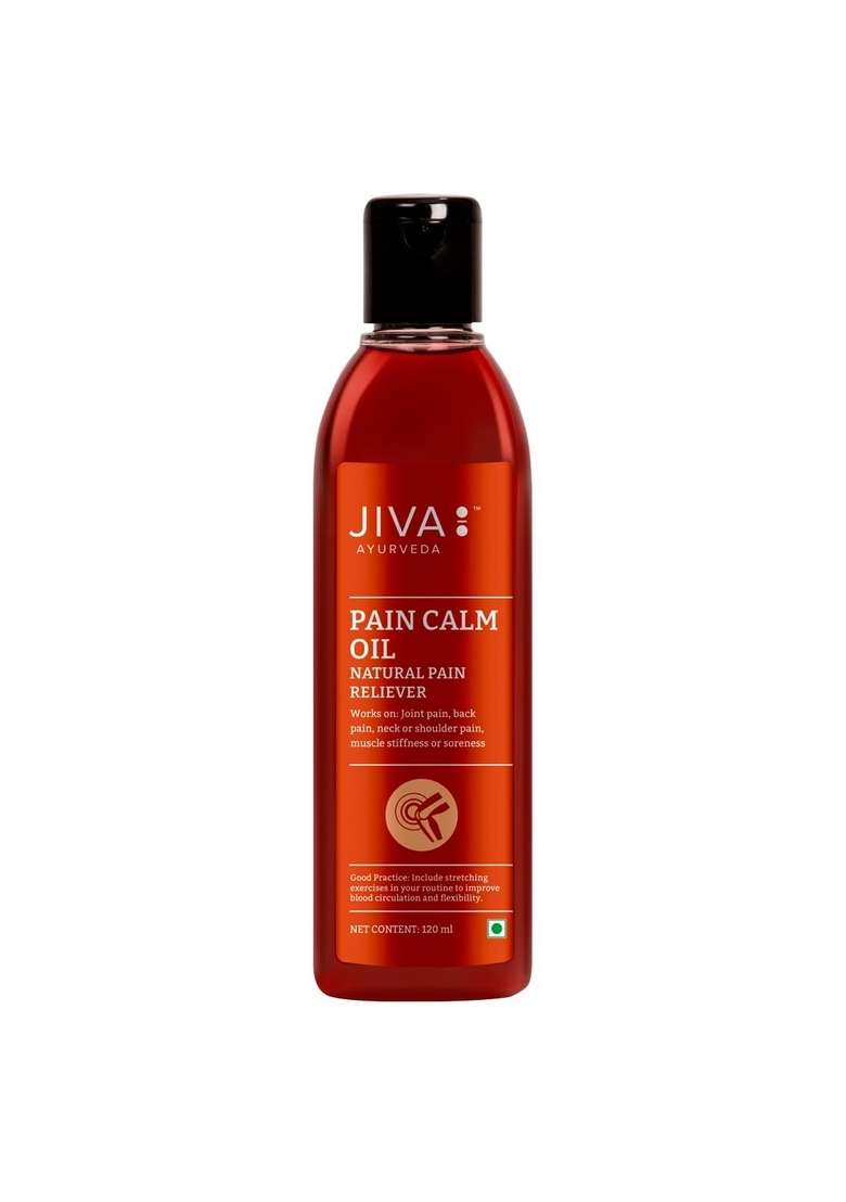 Jiva Pain Calm Oil 120Ml (Pack Of 2) Blend 5 Ayurvedic Oils, Quick Absorption, 100% Natural, Relief For Joint, Back, Knee, Shoulder And Muscular - Indya