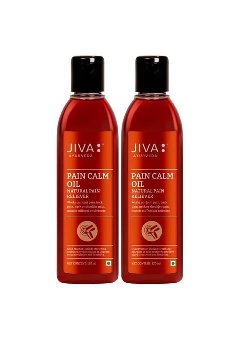 Jiva Pain Calm Oil 120Ml (Pack Of 2) Blend 5 Ayurvedic Oils, Quick Absorption, 100% Natural, Relief For Joint, Back, Knee, Shoulder And Muscular