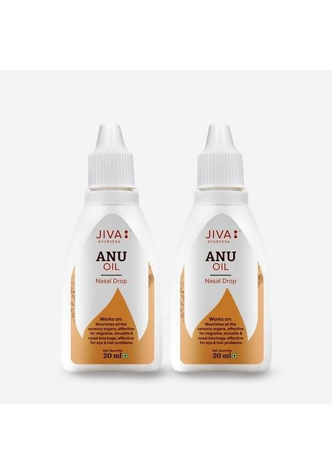 Jiva Anu Oil 20Ml | 100% Ayurvedic Formulation Clears Blocked Channels Of Nasal Passage Prevents Hair Loss & Graying Helps With Heahache, Migrane Sinus Disease (Pack 2)