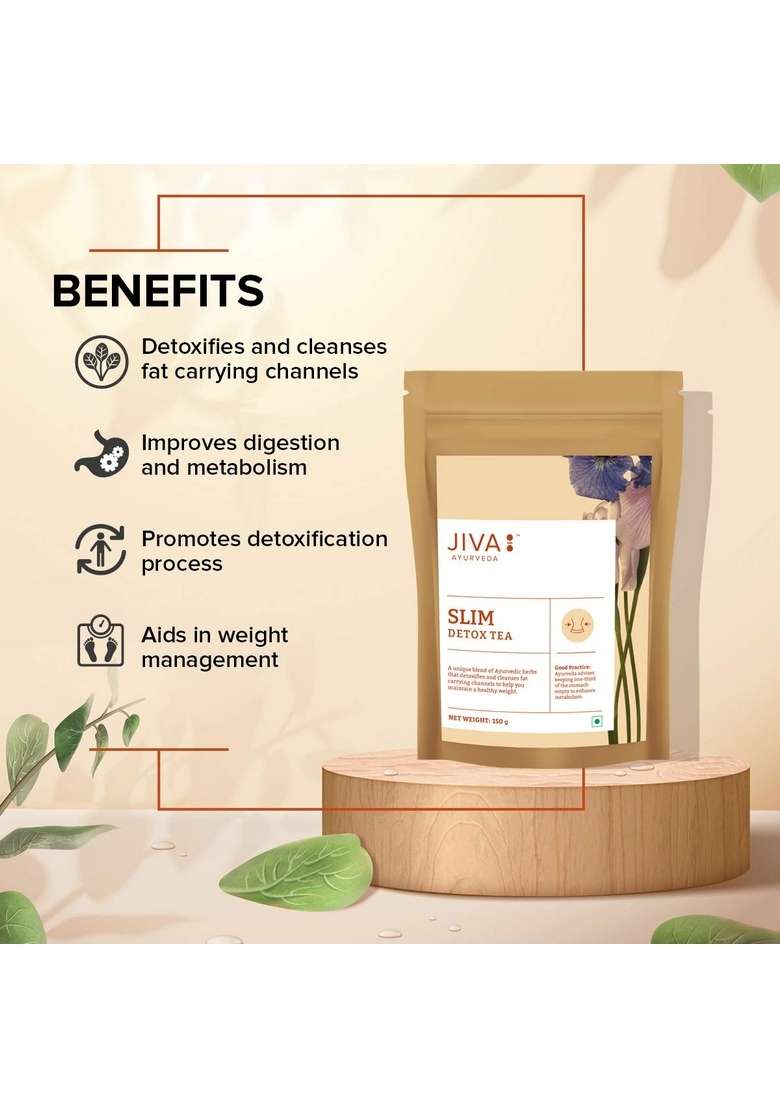 Jiva Ayurveda Slim Tea 150Gm | 100% Ayurvedic Caffeine-Free Detoxifies Body, Open Up Blocked Channels, And Improve Digestion Metabolism Helps With Weight Management (Pack Of 1) - Indya