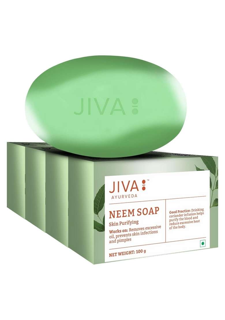Jiva Ayurveda Neem Soap - 100Gm (Pack Of 4) Removes Excessive Oil & Helps With Acne - Indya