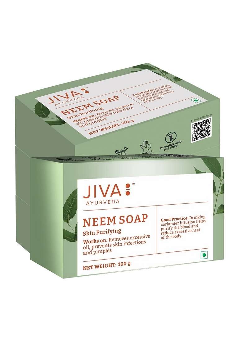 Jiva Ayurveda Neem Soap - 100Gm (Pack Of 4) Removes Excessive Oil & Helps With Acne - Indya