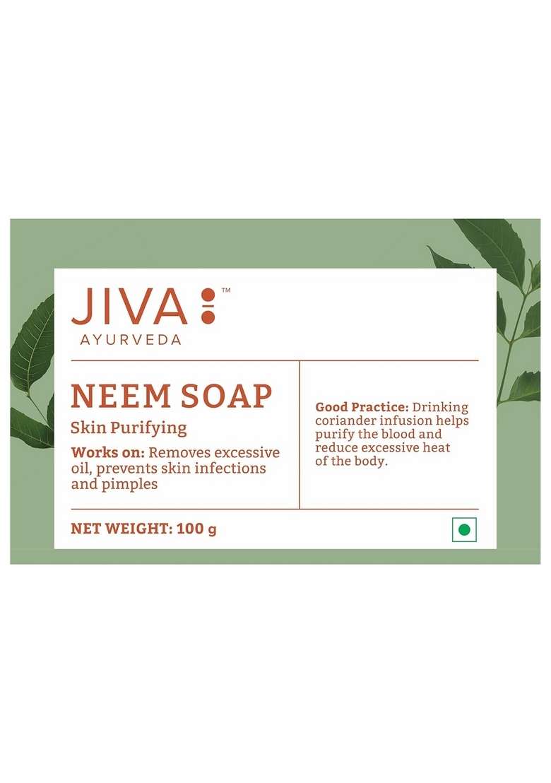 Jiva Ayurveda Neem Soap - 100Gm (Pack Of 4) Removes Excessive Oil & Helps With Acne - Indya