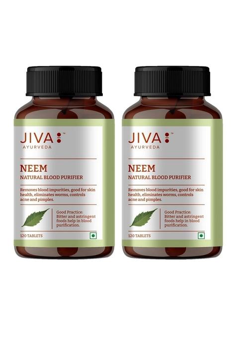 Jiva Neem Tablet - 120 Tablets (Pack Of 2-240 Tab)| 100% Ayurvedic Formulation Purifies Blood, Treats Urinary Disorders | Pacifies Pitta And Kapha Doshas Promotes Healthy Skin