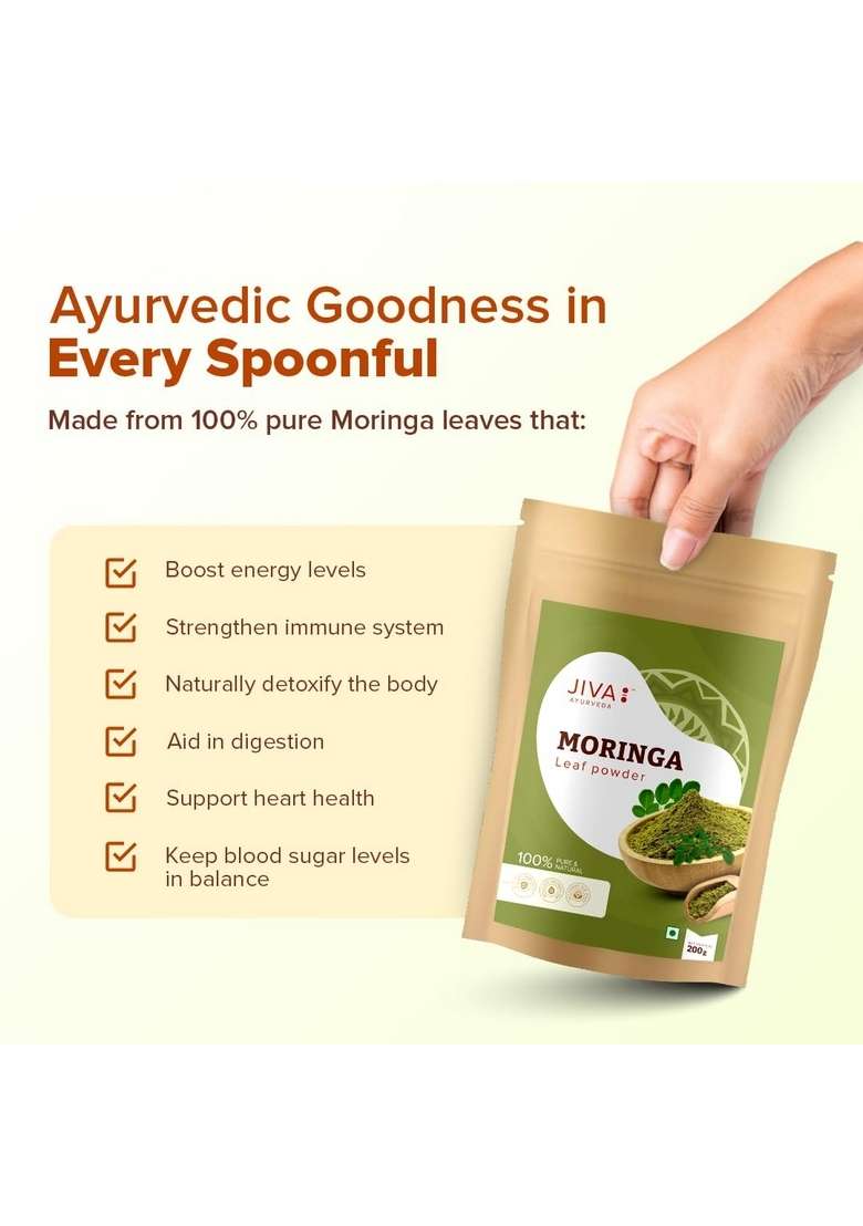 Jiva Ayurveda Moringa Powder - 200Gm (Pack Of 1)| Natural Energy & Immunity Booster | Supports Digestion, Skin Detox - Indya