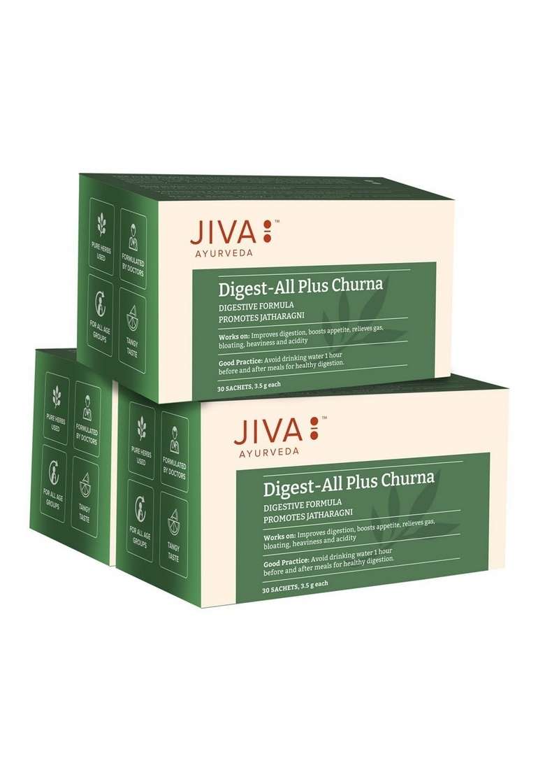 Jiva Ayurveda Digest All Churna- 30 Pieces (Pack Of 3) | Goodness Anardana, Maricha, Elaichi, Dhania Helpful In Indigestion, Bloating & Acidity - Indya
