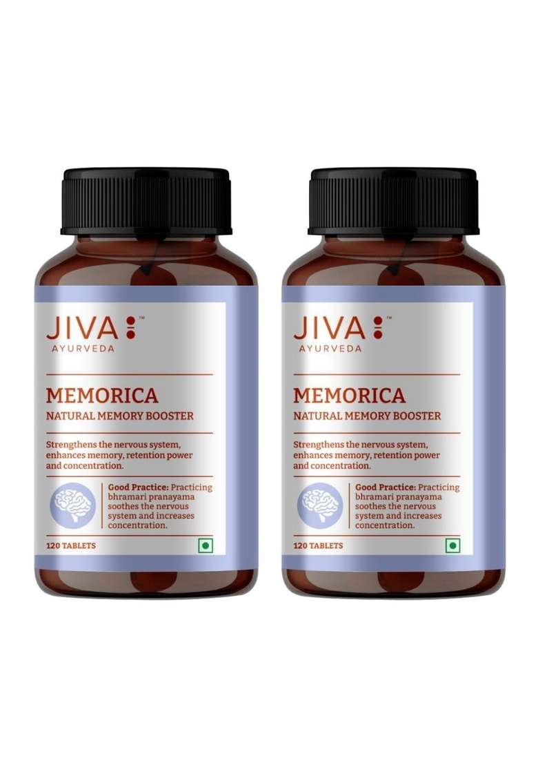 Jiva Memorica Tablets - 500Mg 240 Tablet | Enhance Your Memory Naturally & Strengthens The Nervous System Improves Memory, Retention Intelligence 120 (Pack Of 2) - Indya