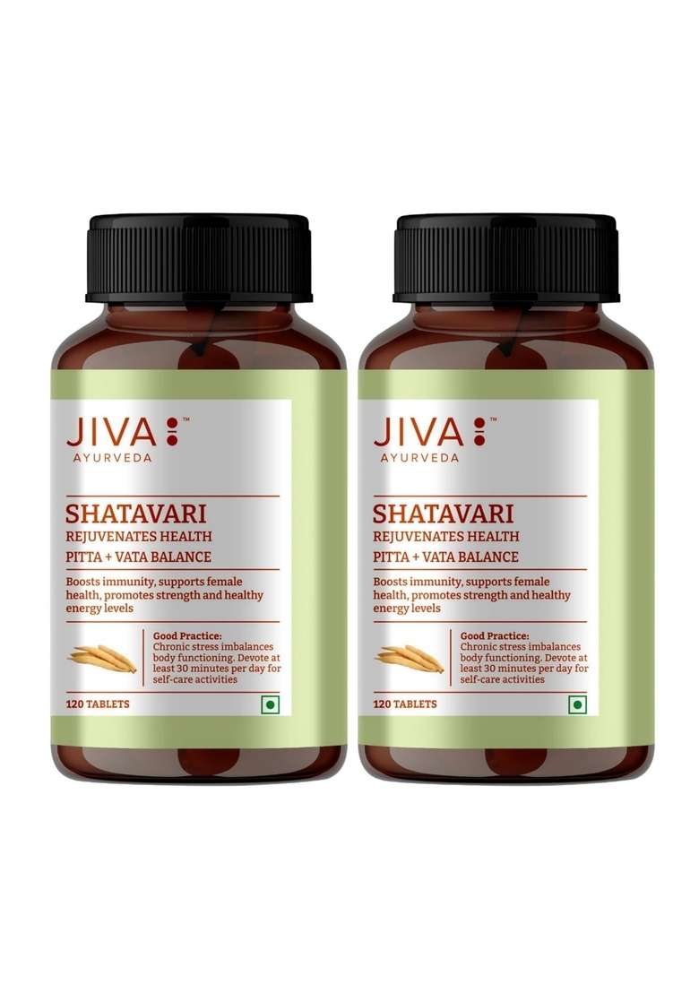 Jiva Shatavari Tablets 500Gm | 100% Pure & Natural Helps To Booss Immunity Goodness Of Shatavari, Babool, Maize Starch For Men Women - 120 (Pack 2) - Indya