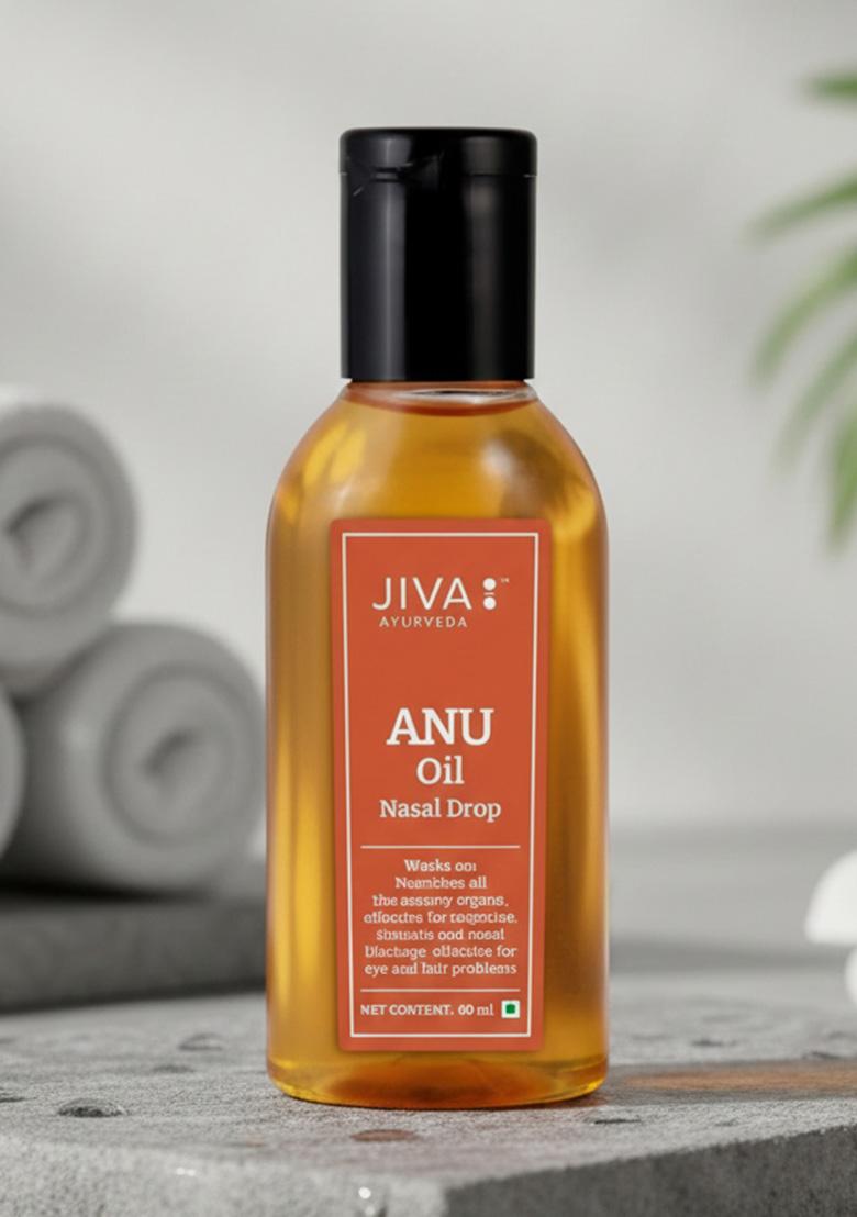Jiva Ayurveda Anu Oil 60 Ml | 100% Ayurvedic Formulation For Nasal Congestion Controls Sinusitis, Allergic Rhinitis, Headache, Torticollis, And Migraine Effective Hair & Eye Issues (Pack Of 1)