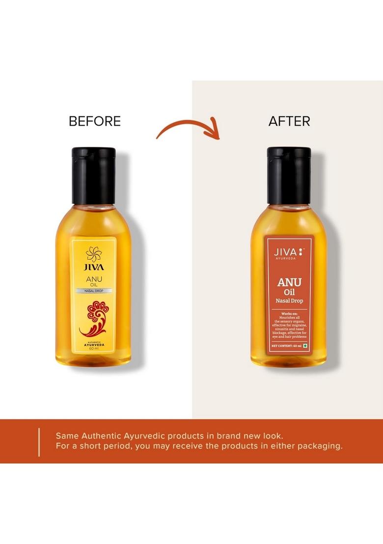 Jiva Ayurveda Anu Oil 60 Ml | 100% Ayurvedic Formulation For Nasal Congestion Controls Sinusitis, Allergic Rhinitis, Headache, Torticollis, And Migraine Effective Hair & Eye Issues (Pack Of 1)