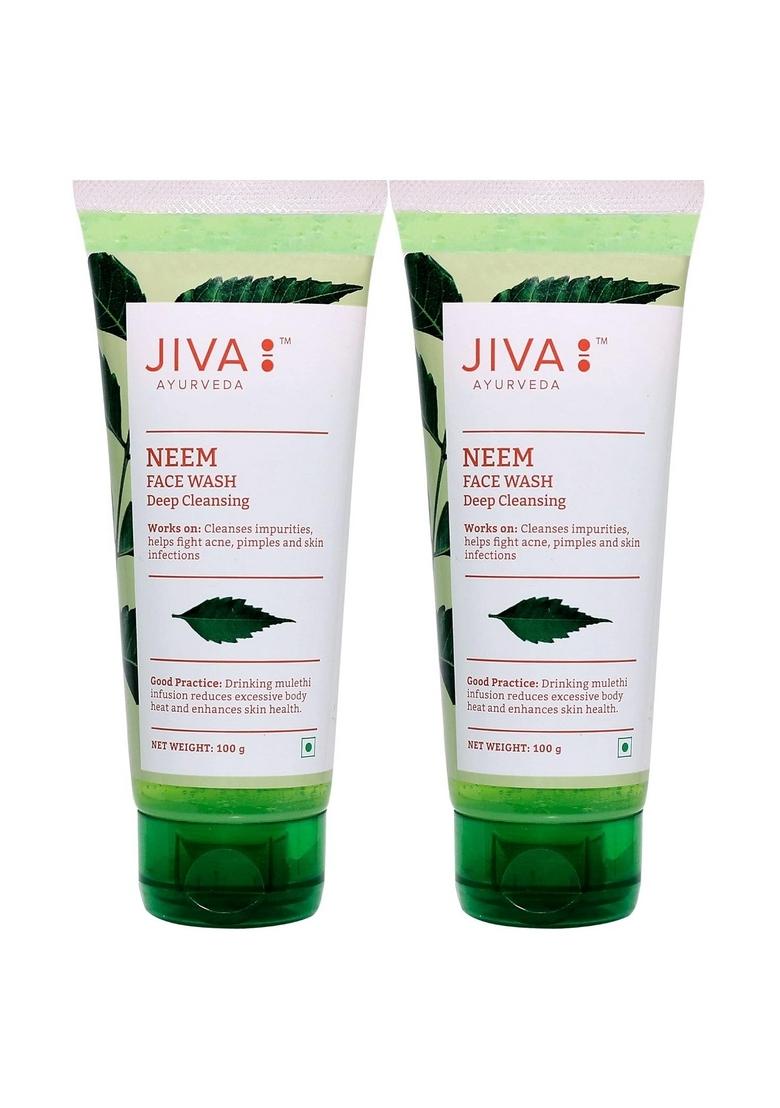 Jiva Neem Face Wash- 100Gm (Pack Of 2) | 100% Pure & Natural Paraben Free Helps To Prevent Acne, Pimples Excessive Oil