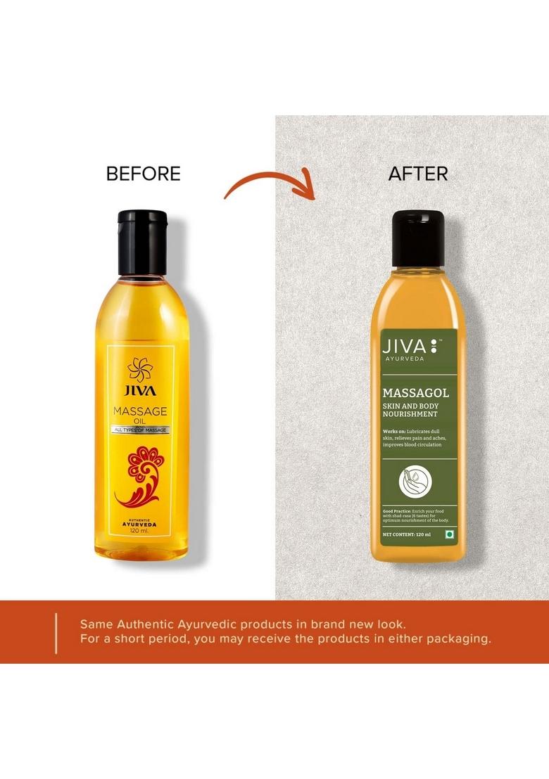 Jiva Massagol Oil 120Ml | 100% Ayurvedic Formula Reduces Muscular Stiffness & Pain Rejuvenates Nervous System Enhances Blood Circulation, And Prevents Sagging Skin Wrinkles (Pack Of 2)