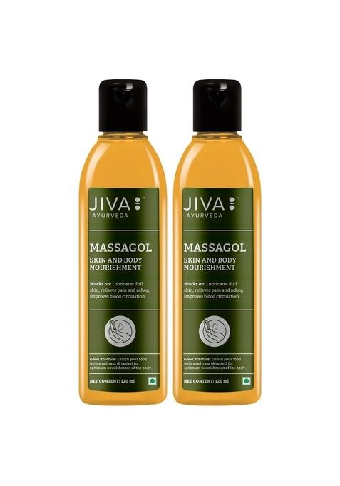 Jiva Massagol Oil 120Ml | 100% Ayurvedic Formula Reduces Muscular Stiffness & Pain Rejuvenates Nervous System Enhances Blood Circulation, And Prevents Sagging Skin Wrinkles (Pack Of 2)