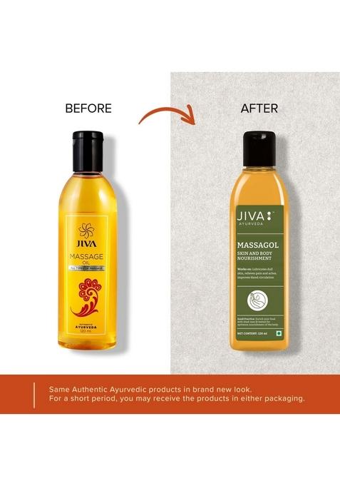 Jiva Massagol Oil 120Ml | 100% Ayurvedic Formula Reduces Muscular Stiffness & Pain Rejuvenates Nervous System Enhances Blood Circulation, And Prevents Sagging Skin Wrinkles (Pack Of 2)