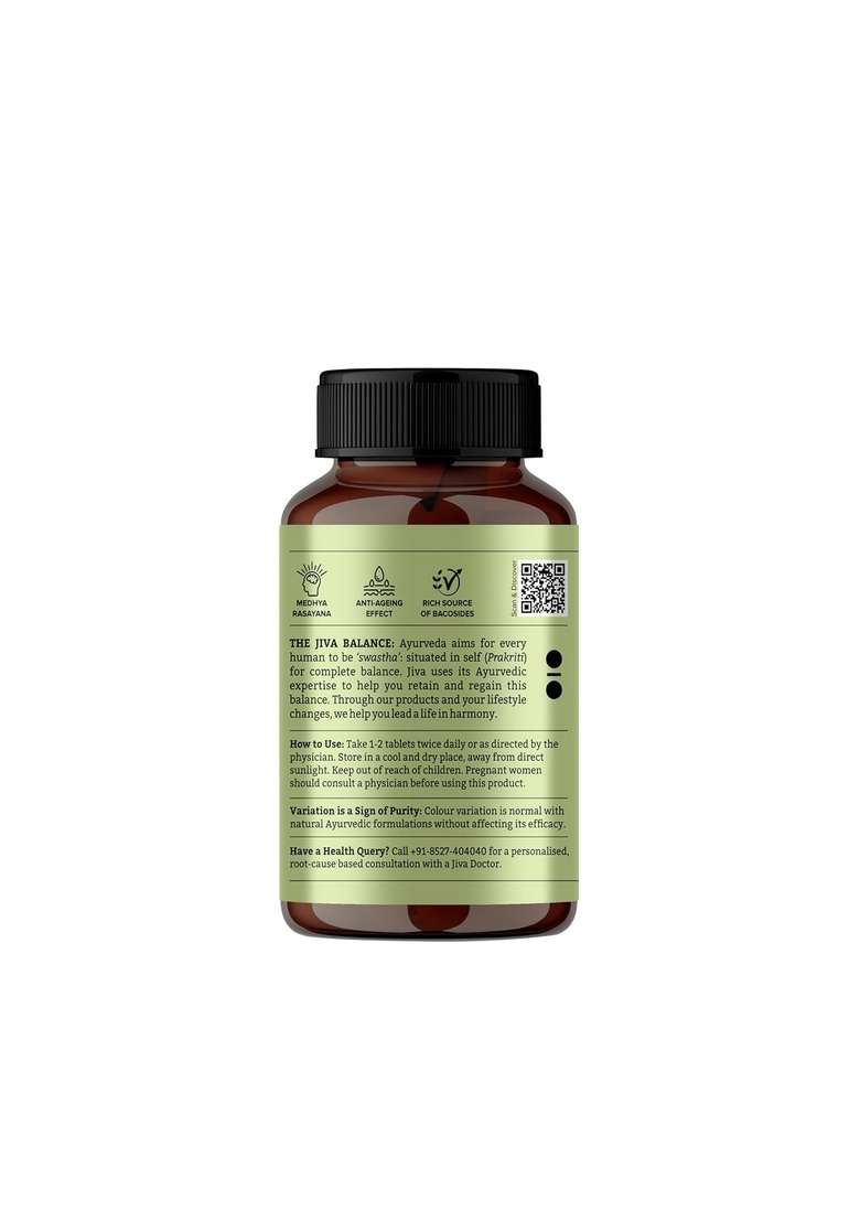 Jiva Brahmi Tablets 500Mg | 100% Ayurvedic Formulation Rejuvenates Nervous System, Reduces Stress, Anxiety And Slows Down Aging- 120 (Pack Of 1) - Indya
