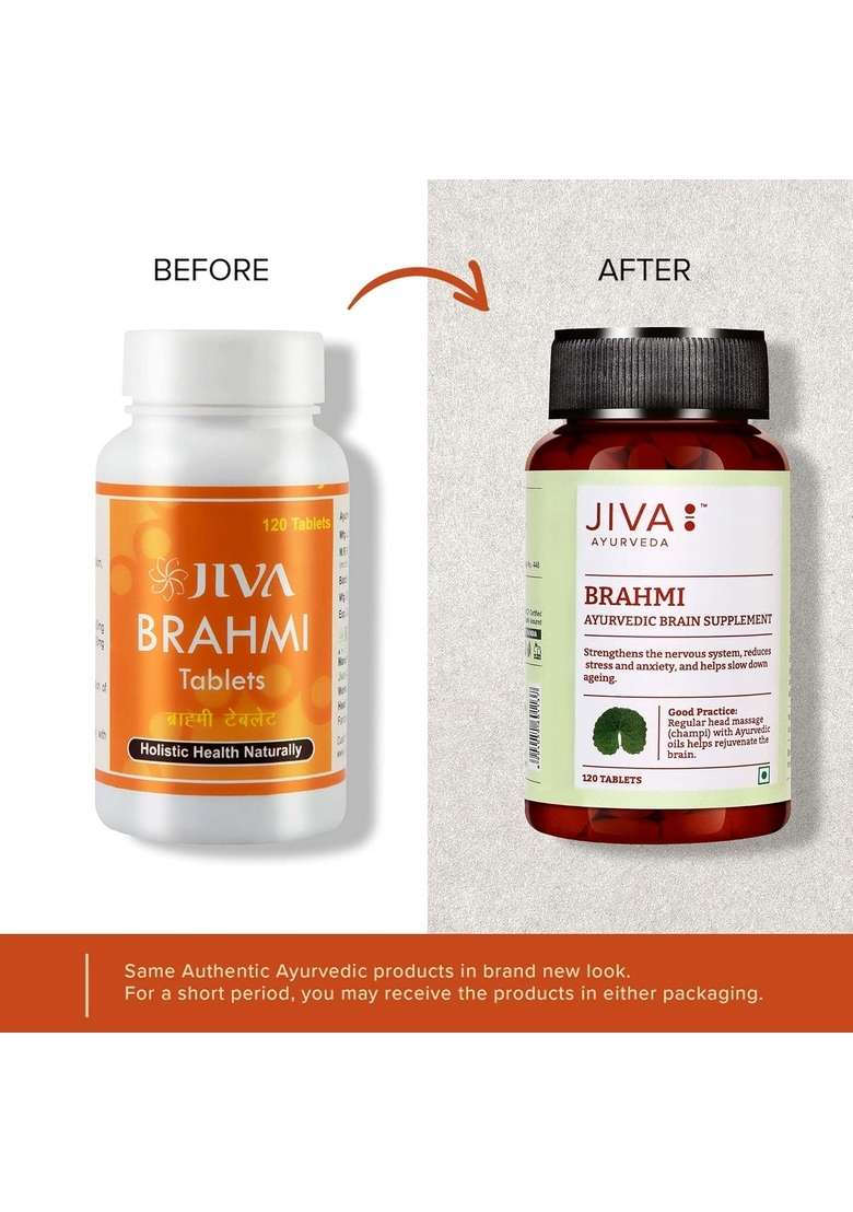 Jiva Brahmi Tablets 500Mg | 100% Ayurvedic Formulation Rejuvenates Nervous System, Reduces Stress, Anxiety And Slows Down Aging- 120 (Pack Of 1) - Indya