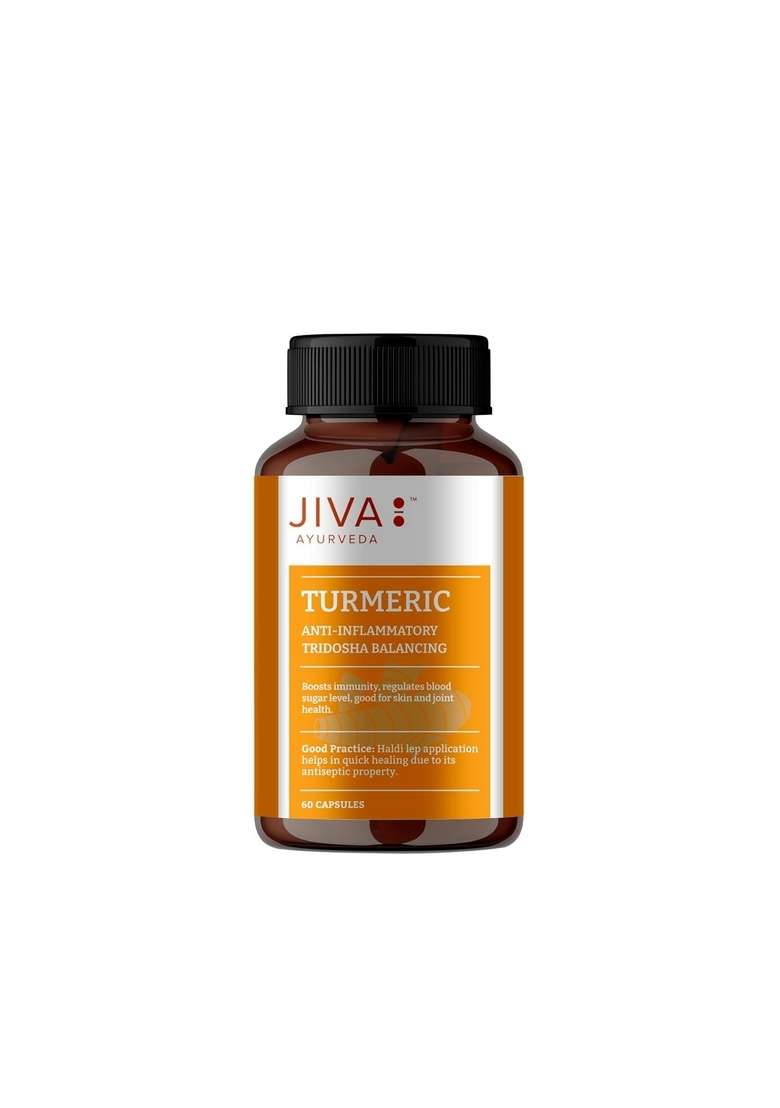 Jiva Turmeric Capsules | 100% Ayurvedic Formulation Made Of Haldi & Amla Boosts Immunity Promotes Healthy Skin Regulates Blood Sugar Levels Controls Diabetes- 60 (Pack 1) - Indya