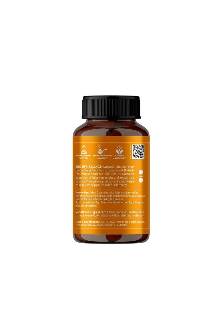 Jiva Turmeric Capsules | 100% Ayurvedic Formulation Made Of Haldi & Amla Boosts Immunity Promotes Healthy Skin Regulates Blood Sugar Levels Controls Diabetes- 60 (Pack 1) - Indya