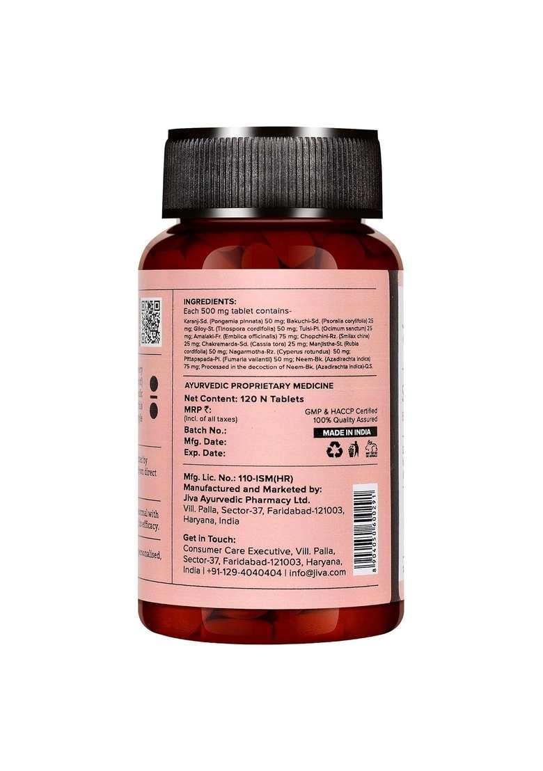 Jiva Skin-Fit Tablets 500Gm | 100% Ayurvedic Formula Purifies Blood Improves Skin Health & Complexion Alleviates Kapha Pitta Strengthens Immune System- 120 Tablet (Pack Of 2) - Indya
