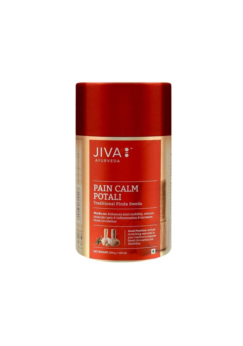 Jiva Pain Calm Potali 200G With Oil 120 Ml | Alleviates Musco-Skeletal Pains For Back Pain, Neck Knee Injury, And Shoulder Stress (Pack Of 1) - Indya