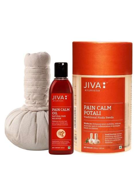 Jiva Pain Calm Potali 200G With Oil 120 Ml | Alleviates Musco-Skeletal Pains For Back Pain, Neck Knee Injury, And Shoulder Stress (Pack Of 1)