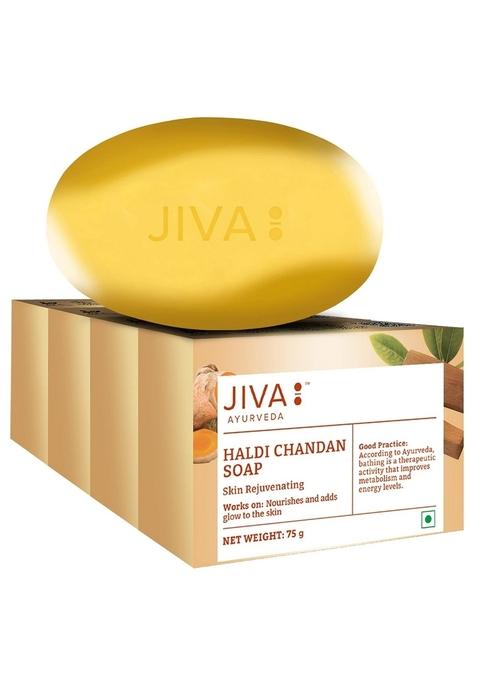 Jiva Haldi Chandan Soap - 75Gm (Pack Of 4) | 100% Pure & Natural Skin Rejuvenating Nourishes Adds Glow To