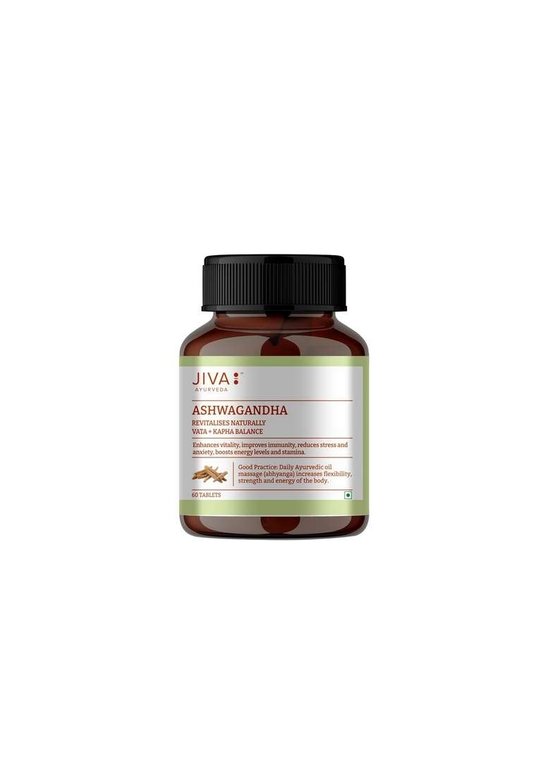 Jiva Ashwagandha Tablet | 100% Ayurvedic Formulation Boosts Immunity And Energy Level Strengthens Nervous System, Reduces Stress & Anxiety Balances Kapha Vata Doshas- 60 Tablets (Pack Of 2) - Indya