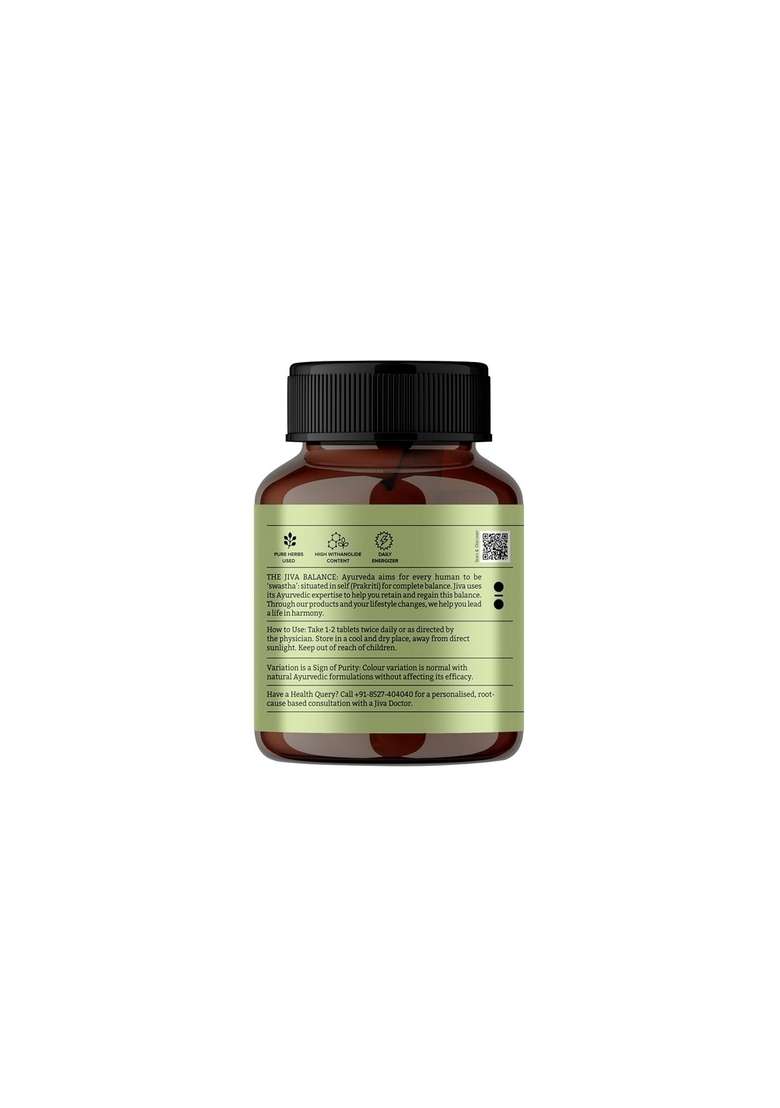 Jiva Ashwagandha Tablet | 100% Ayurvedic Formulation Boosts Immunity And Energy Level Strengthens Nervous System, Reduces Stress & Anxiety Balances Kapha Vata Doshas- 60 Tablets (Pack Of 2) - Indya
