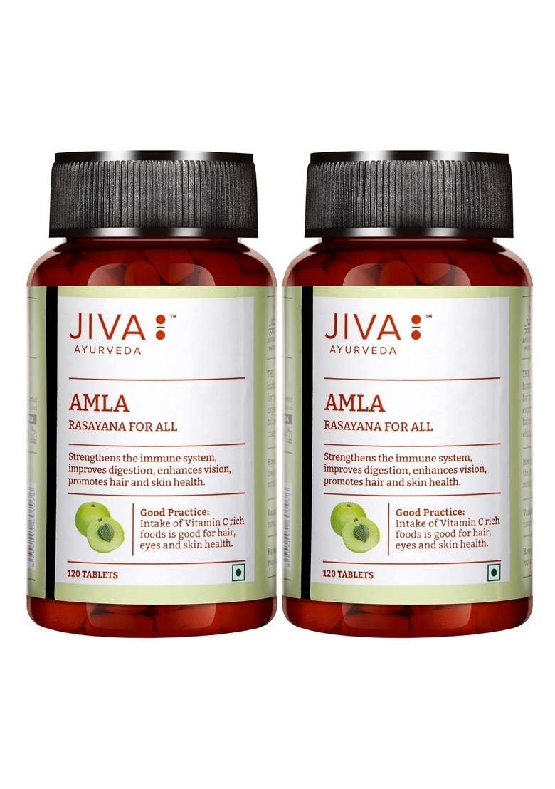 Jiva Amla Tablets 500Mg 240 | 100% Herbs Used, Rich In Vitamin C Antioxidants Improves Digestion Enhances Vision - 120 Tablet (Pack Of 2) - Indya