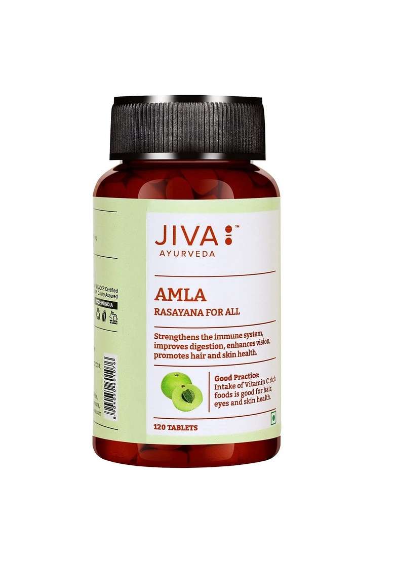 Jiva Amla Tablets 500Mg 240 | 100% Herbs Used, Rich In Vitamin C Antioxidants Improves Digestion Enhances Vision - 120 Tablet (Pack Of 2) - Indya