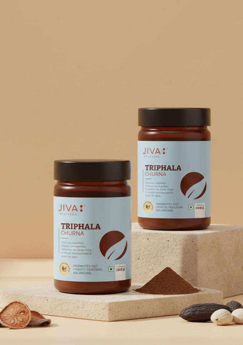 Jiva Triphala Churna (100 X 2) 200G | Ayurvedic Powder With Amla, Harad & Baheda Improves Digestion, Colon Cleanse, Gut Health, Immunity Natural Detox Contains Bioactive Antioxidants - Indya