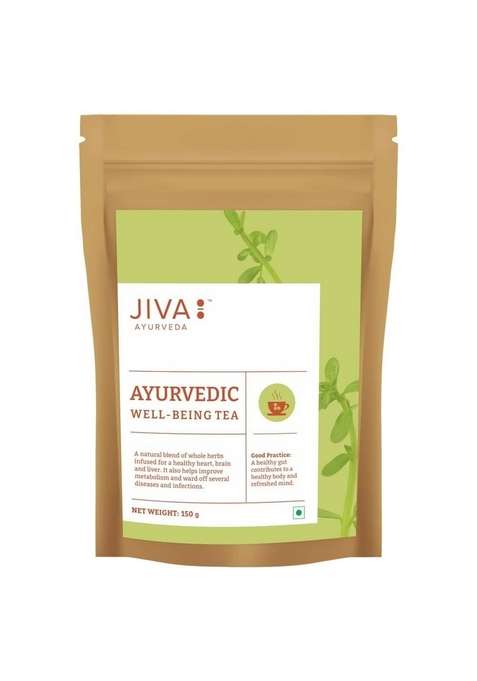 Jiva Ayurvedic Tea Caffeine-Free For Healthy Heart, Brain, And Liver | Boosts Immunity, Lowers Cholesterol & Improves Digestion No Artificial Flavour -150G(Pack Of 1)