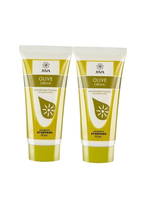 Jiva Olive Cream 50Gm | 100% Ayurvedic Formula, Free From Paraben & Silicone Prevents Pimples, Acne, Wrinkles, Dullness Boosts Collagen Aging Ideal For All Skin Types (Pack Of 2)