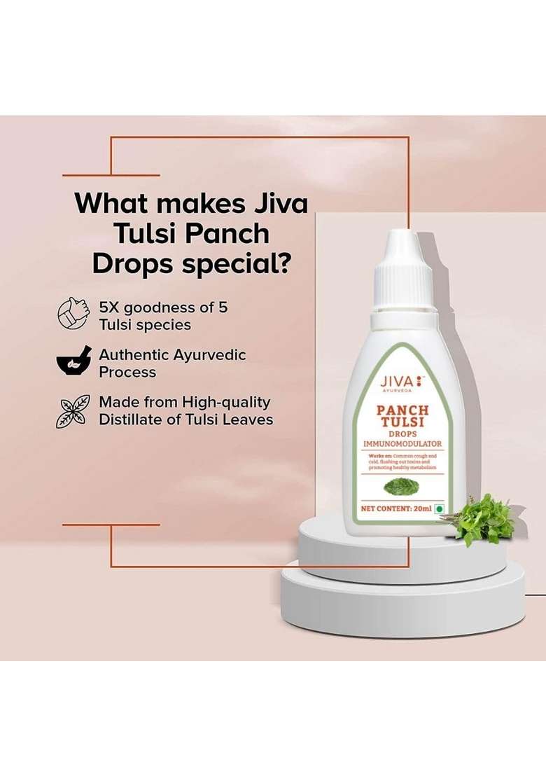 Jiva Tulsi Drops - 20 Ml | 100% Ayurvedic Formulation Made Of Five Species Detox The Body, Boost 5X Immunity & Promote Healthy Metabolism Prevents Cough, Cold Viral Fever (Pack 1) - Indya