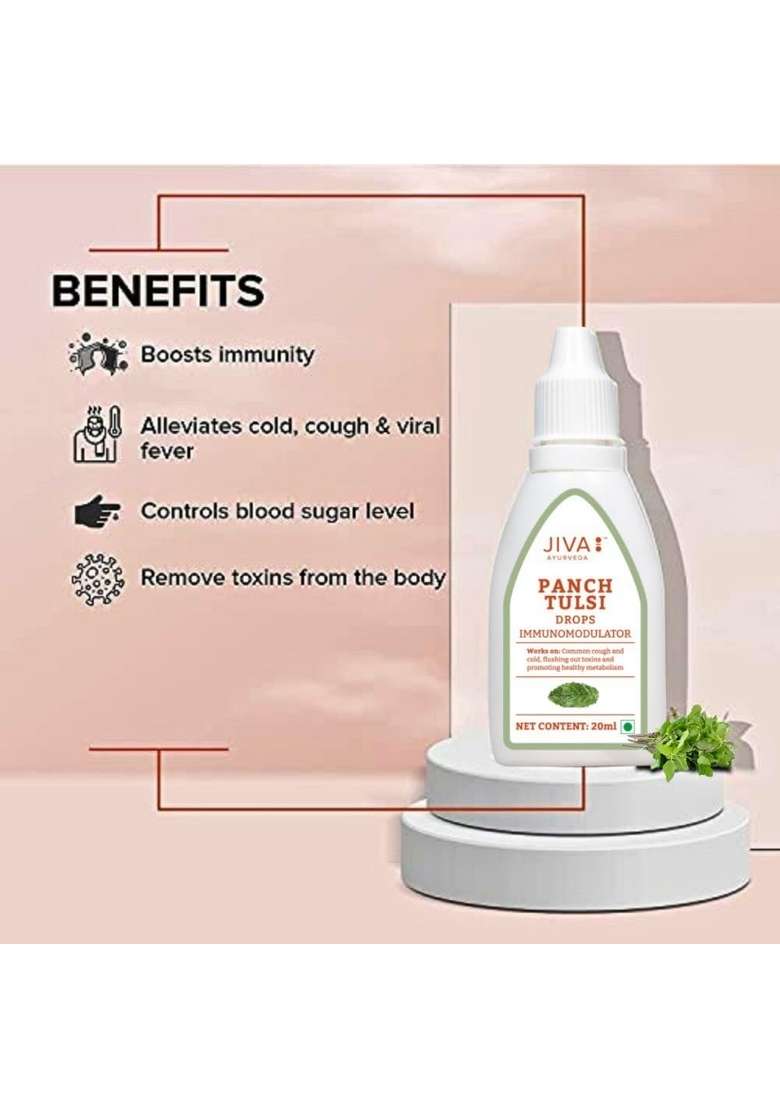 Jiva Tulsi Drops - 20 Ml | 100% Ayurvedic Formulation Made Of Five Species Detox The Body, Boost 5X Immunity & Promote Healthy Metabolism Prevents Cough, Cold Viral Fever (Pack 1) - Indya
