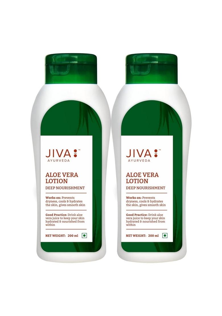Jiva Aloe Vera Lotion 200Ml | 100% Pure & Natural Non-Sticky Fast Absorbing Formula Provides 24H Deep Moisturization, Prevents Dryness Keeps Refreshed Ideal For All Skin Types (Pack Of 2)