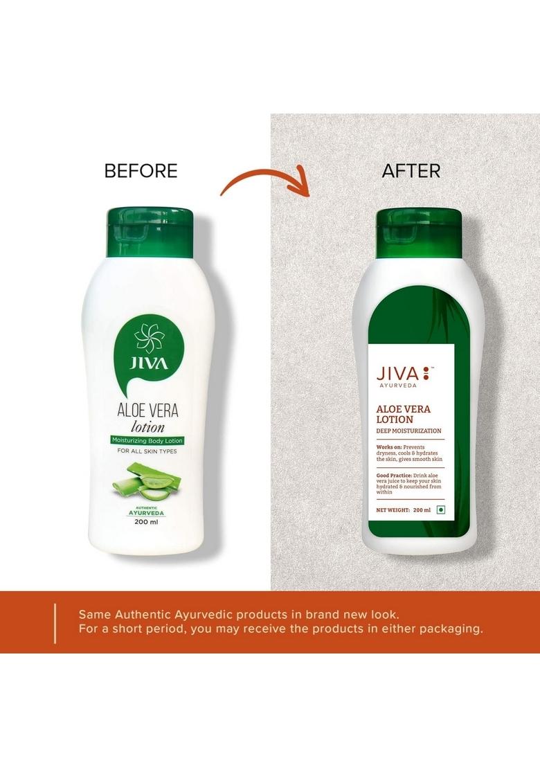 Jiva Aloe Vera Lotion 200Ml | 100% Pure & Natural Non-Sticky Fast Absorbing Formula Provides 24H Deep Moisturization, Prevents Dryness Keeps Refreshed Ideal For All Skin Types (Pack Of 2)