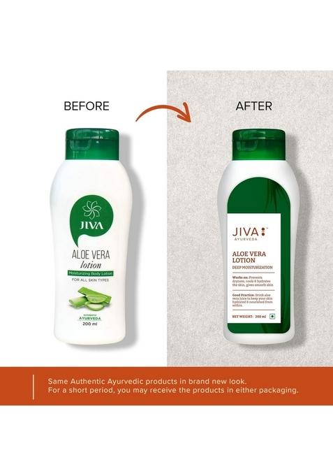 Jiva Aloe Vera Lotion 200Ml | 100% Pure & Natural Non-Sticky Fast Absorbing Formula Provides 24H Deep Moisturization, Prevents Dryness Keeps Refreshed Ideal For All Skin Types (Pack Of 2)