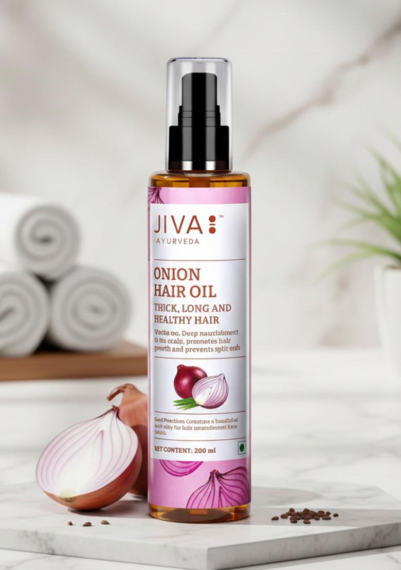 Jiva Onion Oil 200Ml | 100% Ayurvedic Formulation With Ifra Certified Fragrance Provides Deep Nourishment, Promotes Hair Growth & Prevents Split Ends (Pack Of 1)