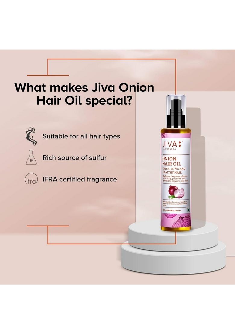 Jiva Onion Oil 200Ml | 100% Ayurvedic Formulation With Ifra Certified Fragrance Provides Deep Nourishment, Promotes Hair Growth & Prevents Split Ends (Pack Of 1)