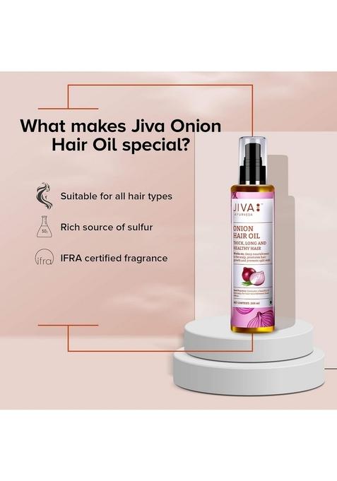 Jiva Onion Oil 200Ml | 100% Ayurvedic Formulation With Ifra Certified Fragrance Provides Deep Nourishment, Promotes Hair Growth & Prevents Split Ends (Pack Of 1)