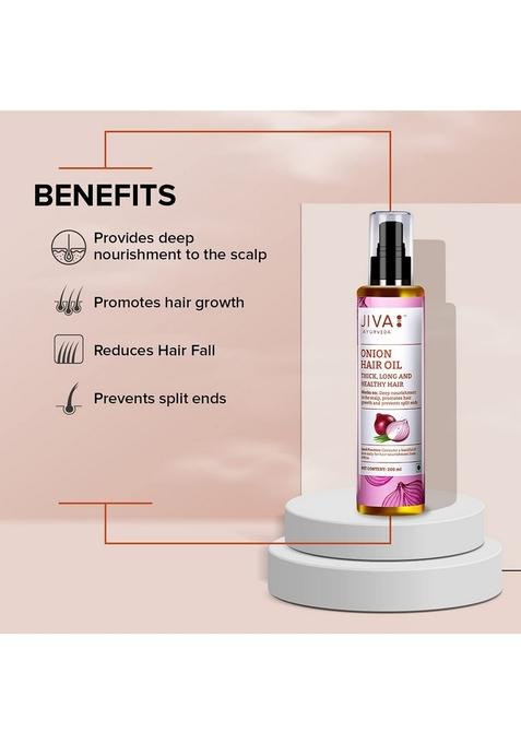 Jiva Onion Oil 200Ml | 100% Ayurvedic Formulation With Ifra Certified Fragrance Provides Deep Nourishment, Promotes Hair Growth & Prevents Split Ends (Pack Of 1)