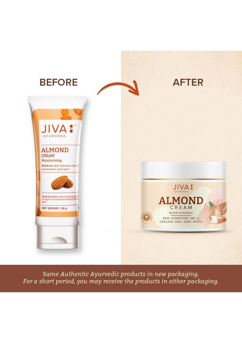 Jiva Almond Cream 100% Ayurvedic Formula Free From Paraben & Silicone | Helps With Dry Skin, Dark Spots, Wrinkles Pigmentation Protects Skin Uva Uvb Rays- 100Gm(Pack Of 1)