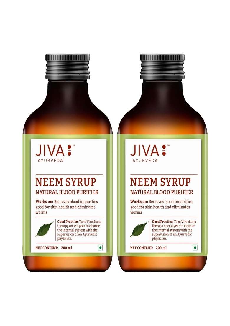 Jiva Neem Syrup 200Ml | 100% Ayurvedic Formula Purifies Blood & Improves Circulation Helps With Acne, Pimples, Itching And Blisters Controls Body Heat (Pack Of 2) - Indya